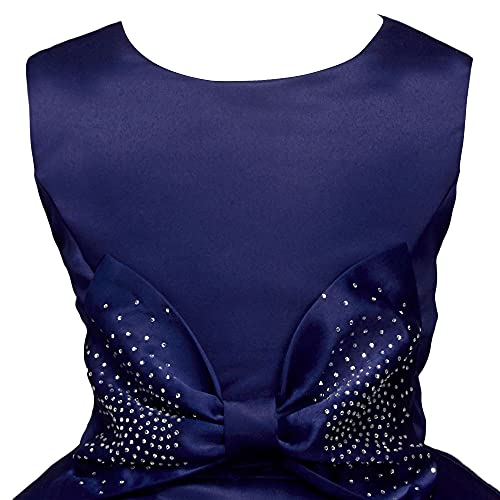 Hopscotch Girls Polyester Satin Sleeveless Bow Applique Party Fit And Flare Knee-Length Dress in Navy Color for Ages 5-6 Years (HSP-3780071)