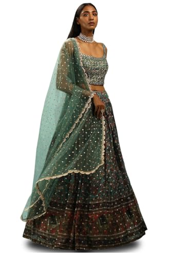 Zeel Clothing Women's Silk Embroidered Semi-Stitched Wedding Lehenga Choli with Dupatta (106-Green-Wedding-Bridal-Lehenga-Choli; Free Size)