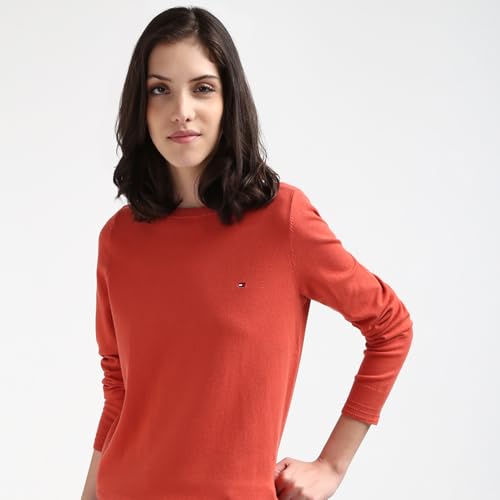 Tommy Hilfiger Red Organic Cotton Solid Women Regular Fit Sweater