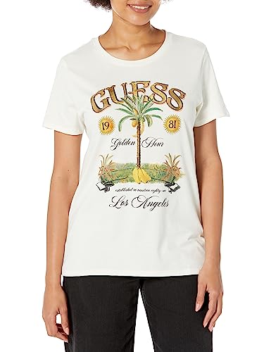 GUESS Women White Printed Round Neck Short Sleeves T-Shirt