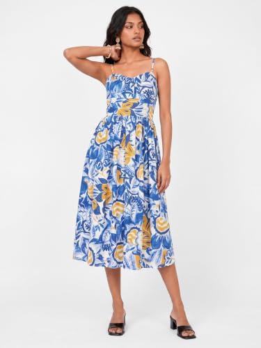 Max Women Printed Midi Dress (Blue_L)
