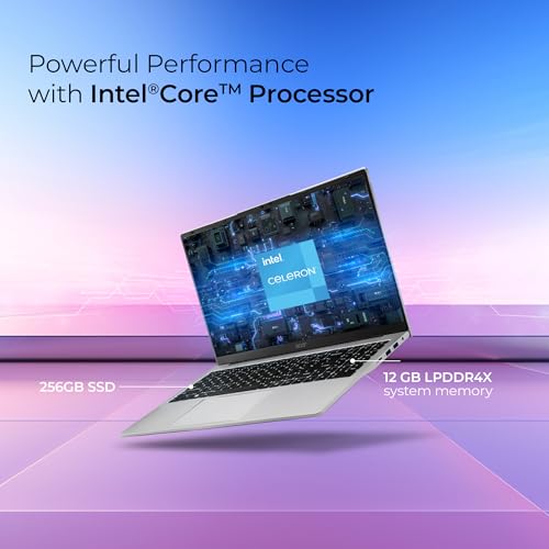 acer Aspire 3, Intel Core Celeron N4500, 12GB LPDDR4X RAM, 256GB SSD, HD, 15.6"/39.62cm, Windows 11 Home, Pure Silver, 1.5KG, A325-45, Thin and Light Laptop
