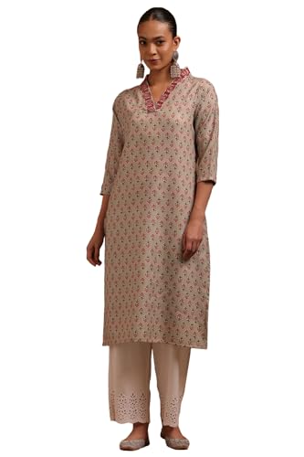 Soch Womens Green Pure Cotton Floral Embroidered Kurta