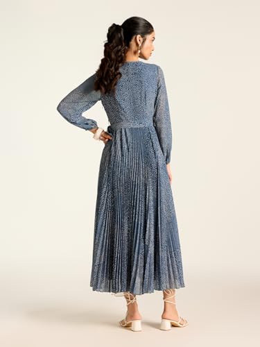 Label RITU KUMAR Navy Angelique Dot Full Sleeves Long Dress