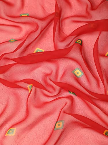 Pandadi Saree Women's Georgeete Bandhani Saree With Unstiched Blouse Piece - Art Silk, Red
