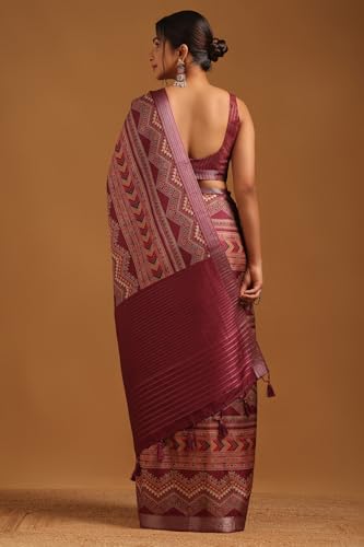 Soch Womens Magenta Tussar Ethnic Motifs Saree