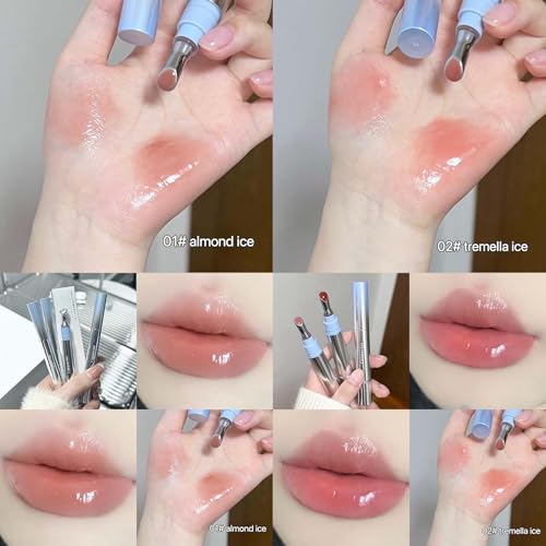 Cappuvini Mirror Water Shine Essence Lip Gloss | Moist and Submissive Light Texture | Moisturizing Lip Tint with Cooling Ice Roller Applicator | Lip Protection Formula | Long-Lasting Liquid Lipstick | Ice-Themed Shades Light Pink Light Nude Color With Hig