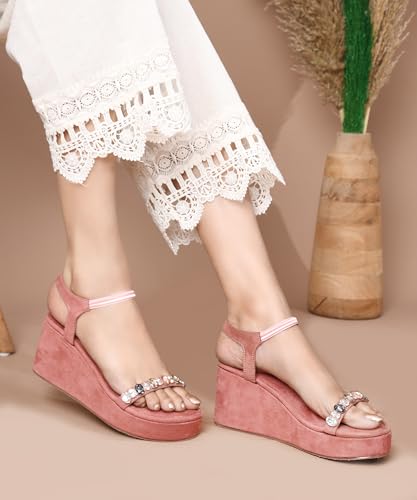 JM LOOKS Glamorous Wedge Platform Sandals Adorned with Sparkling Jewels