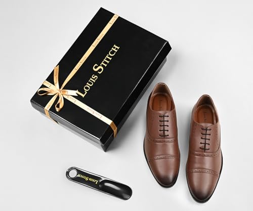 LOUIS STITCH Men's Formal Lace-up Oxford Shoes for Men | Solid Design | Ideal for Formal, Business Casual, and Parties | Russet Tan, Size UK 9 (RGOXTN)