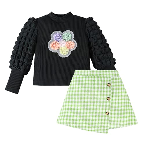 Hopscotch Girls Full Sleeves Black 2-Pc Floral Applique Skirt Set For Ages (18-24 Months)