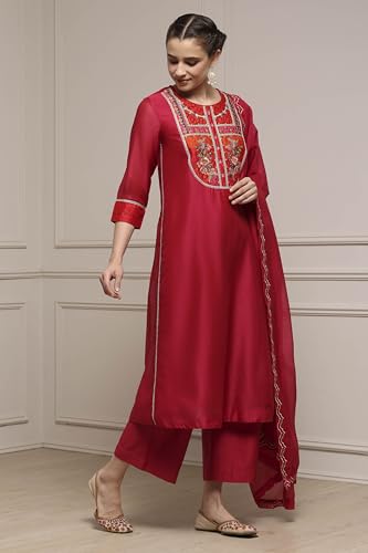 Biba Women's Chanderi Silk Kurta Set (SKDDBRI30805AW25PNK_Pink