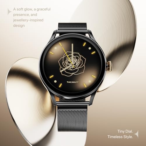 Fire-Boltt Glitz Women Smart Watch with 1.19” AMOLED Display, Bluetooth Calling, Rotating Crown, Always On Display, 1000 Nits Brightness, IP68 Waterproof Midnight Onyx