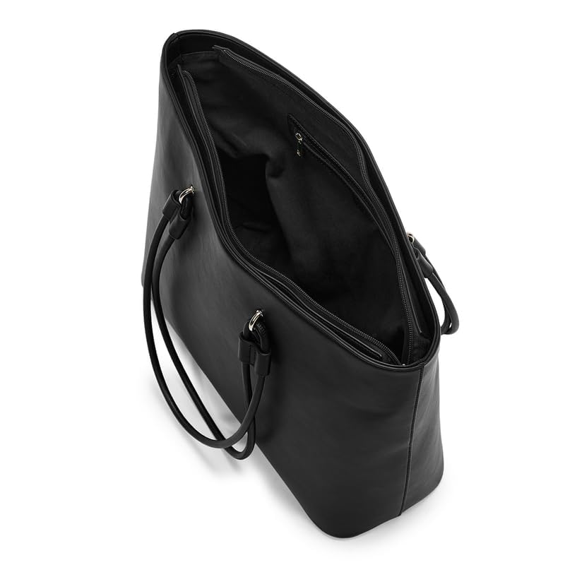 Miraggio Women's Jada Solid Tote Bag With Laptop Compartment | Tote Bags for Women For Office Use, Work | Ladies Shoulder Purse (Black)