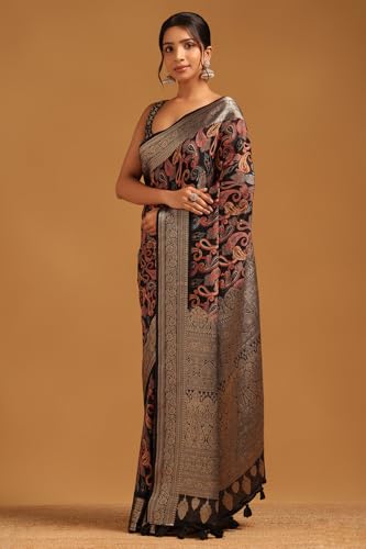 Soch Womens Black Silk Paisley Print Saree With Zari Woven