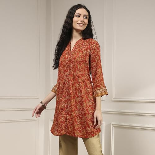 Biba Women Rust Viscose Rayon Relaxed Printed Kurti_36