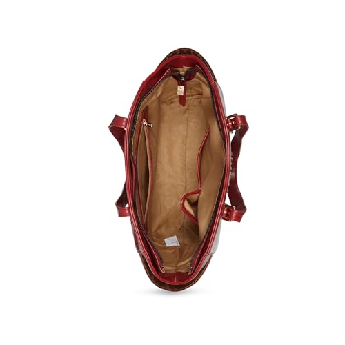 Caprese Macie Medium Alpine Oat Tote Bag for Women | Solid Faux Leather Shoulder Handbag with Spacious Interior & Zipper Closure | Fits Up to 16-Inch Laptop | Office & Travel Use (Cherry Lacquer)