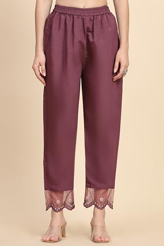 TRENDMALLS Women's Satin Silk Embroidery Salwar Suit Set Kurta Pant with Dupatta (G192-Purple-XXL)