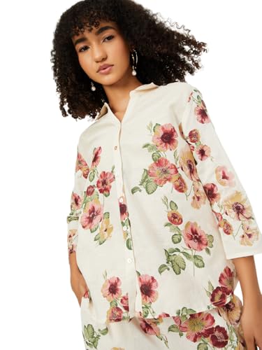 Max Women Floral Print Shirt (Off White_M)