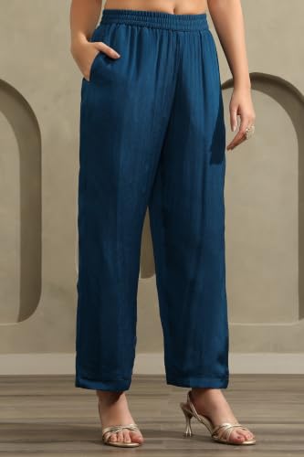 Soch Womens Blue Chinon Ethnic Motifs Zari Embroidered Salwar Suit