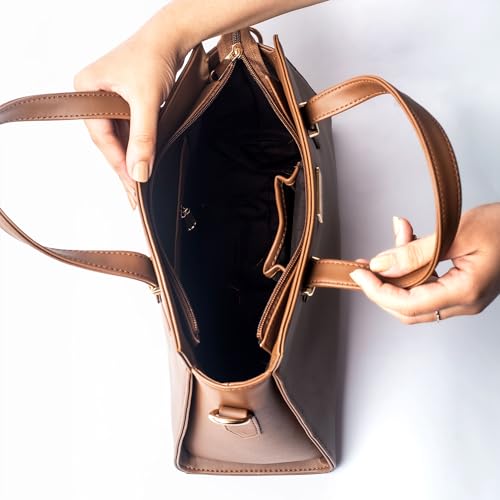 Strokes by Namrata Mehta Satchel Bag | Vegan Leather and Cotton Canvas (Mocha Elegance)