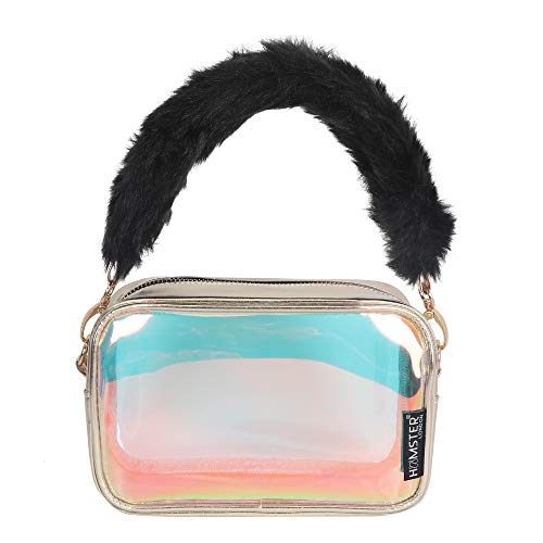 Hamster London Shiny Fur Handle Sling Bag for Girl's and Woman (Black, Size: 18X7X11 cm)