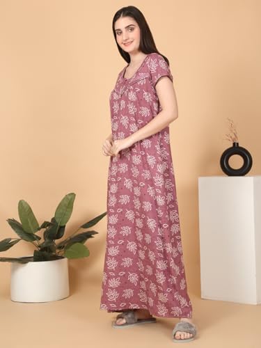Sweet Dreams Women Printed Full Length Night Dress Rose