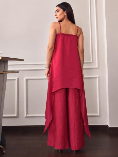 Varanga Women Maroon A Line Kurta Palazzos Set Square Neck Sleeveless