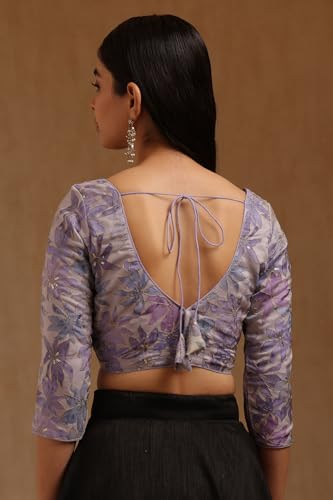 Soch Womens Lavender Organza Floral Print Padded Blouse with Zari