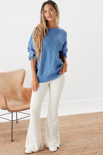 American Eagle Women Blue Oversized Waffle Knit Sweater
