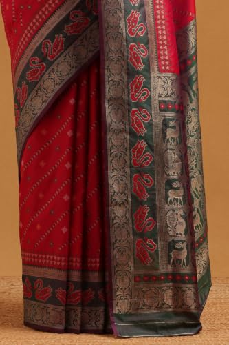 Soch Womens Wine Silk Woven Woven Design Zari Woven Saree
