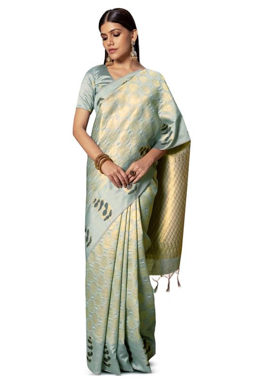 Soch Womens Powder Blue Tussar Zari Woven Saree With Tassels