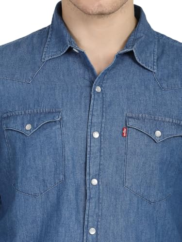 Levi's Men's Solid Slim Fit Shirt (002BT-0001_Blue