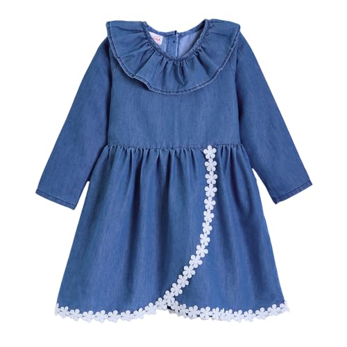 Hopscotch Girls Blue Full Sleeves Lace Trim Denim Dress for Age (5-6 Years)