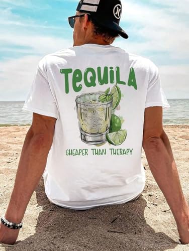 GURIK Men's Oversized Baggy Fit Drop Shoulder Printed Tshirt(SF-Mens-Oversize-Tshirt-Teqila-White-S)
