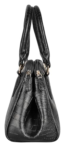 eske Mira Vegan Leather Handbag, Animal Print Pattern, Dual Compartment, Detachable Sling Strap (Black)