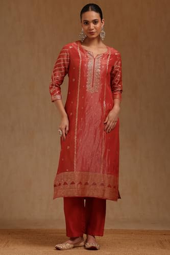 Soch Womens Rust Tissue Woven Designs Suit Set With Cutdana