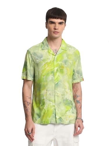 THE BEAR HOUSE Men's Abstract Printed Casual Shirt Green