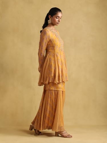 Ritu Kumar Yellow Embroidered Ensemble Kurta with Sharara