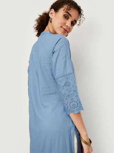 Max Women's Cotton Blend Straight Shirt (Blue)