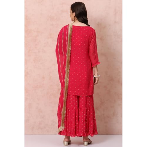 Rangriti Women Polyester Printed Suit Set (RSKASSORTED15955_Pink_S)