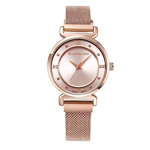 Giordano Analog Stylish Watch for Women with Mesh Metal Strap, 3 Hand Mechanism and Roman Numerals