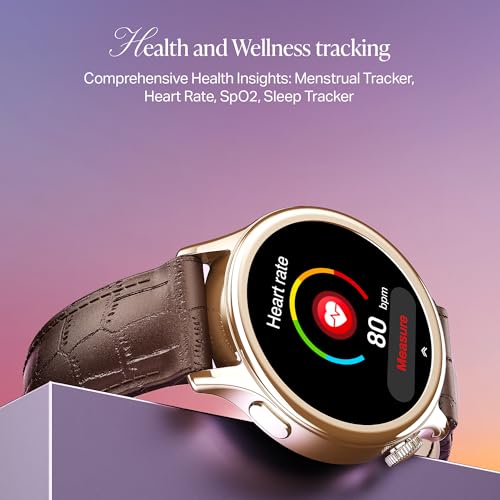 boAt Enigma Daze Women's Luxury Smart Watch w/ 1.3”(3.3cm) AuraVue Display w/ 20% Higher Brightness, Emergency SOS, Female Wellness Tracking, BT Calling, smart Watch for Women Latest (Brown Leather)