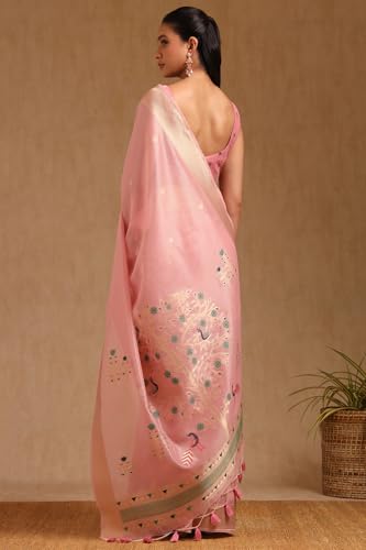 Soch Womens Blush Pink Tissue Zari Woven Saree With Zari Woven