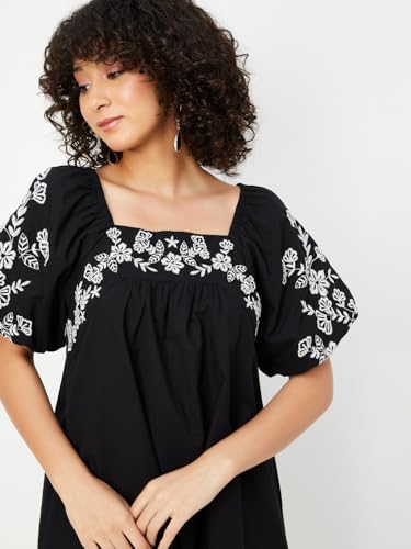 Max Kalki x Max Women Embroidered Dress(Black_S)