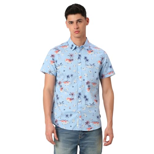 Being Human Light Blue Slim Fit Regular Collar Men's Shirt Clothing