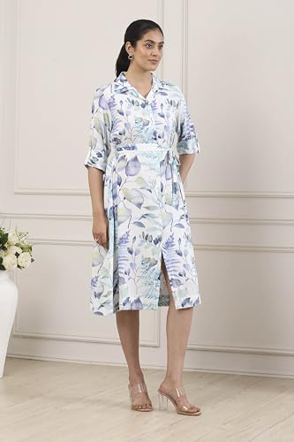 Biba Women Blue Viscose Rayon A-Line Dress_42
