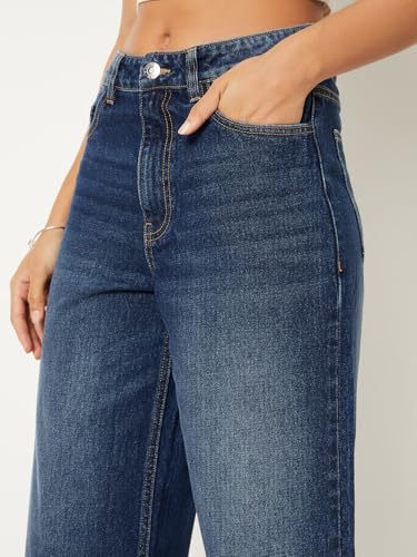 Max Women Washed Wide Leg Jeans(Blue_34)