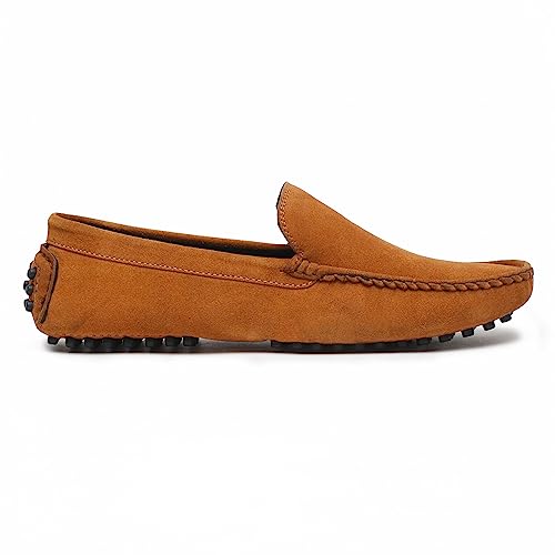 LOUIS STITCH Men's Loafers Casual Shoes | Italian Suede Leather Moccasins | Slip-On for Business, Formal, Parties, Everyday Wear | Solid Tiger Tan | UK Size 7 (LSITSUPTB-)