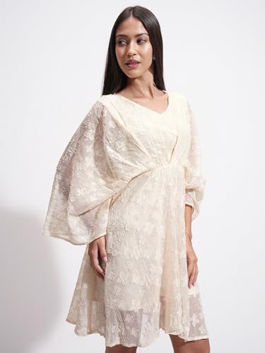 Tokyo Talkies Women's Polyester Mini Dress (TTJ6012632_Cream