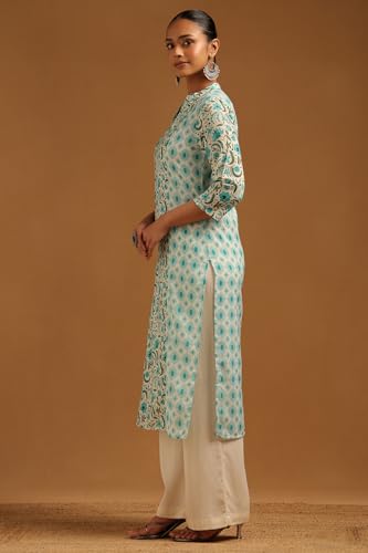 Soch Womens Teal Green Pure Cotton Botanical Kurta